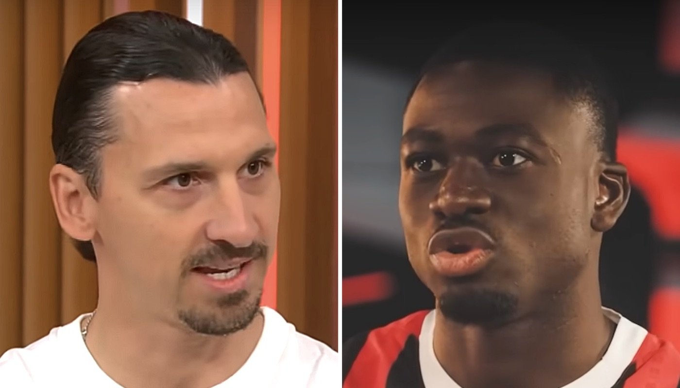 Le directeur sportif de l'AC Milan, Zlatan Ibrahimovic (gauche) et le milieu de terrain français du club lombard, Youssouf Fofana (droite)