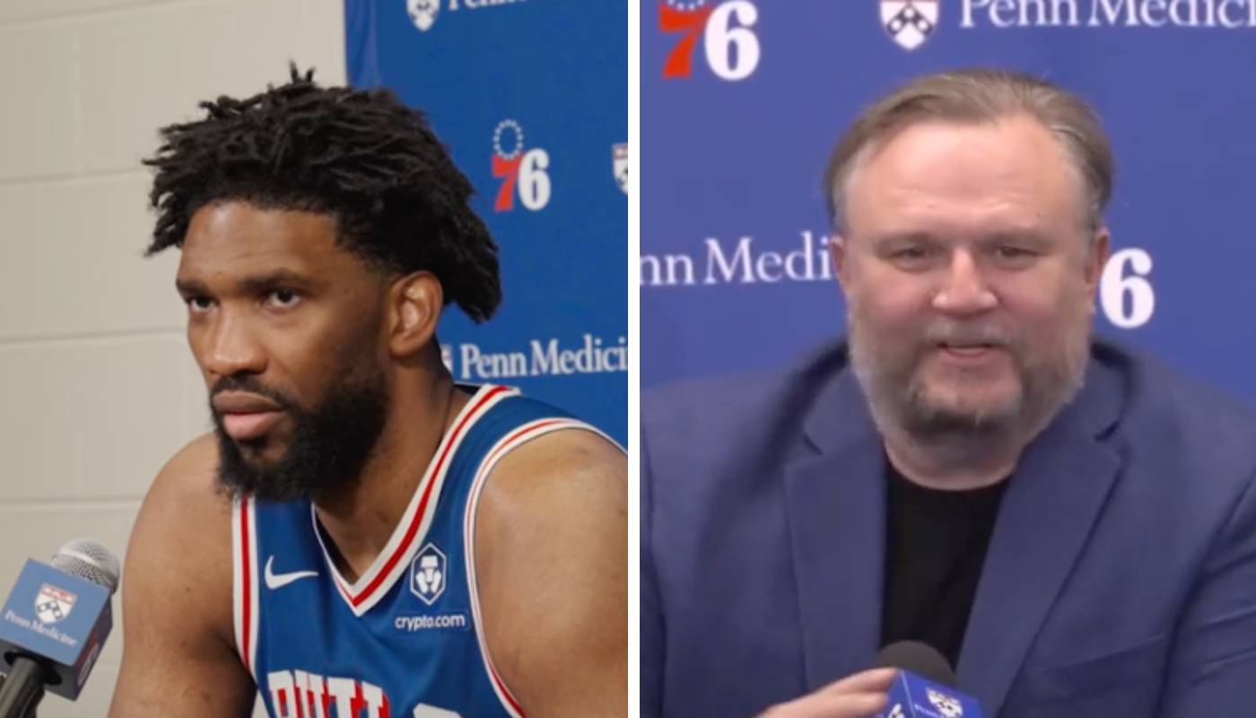 Joel Embiid et le dirigeant des Sixers, Daryl Morey.