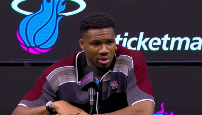 Giannis Antetokounmpo pour sa première conférence au Heat